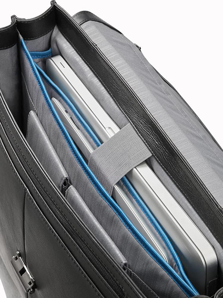 Кожаный портфель для ноутбука Samsonite 17N*001 Sygnum Briefcase 2 Gussets 15.6″ 17N-09001 09 Black - фото №2