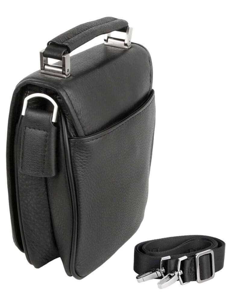 Мужская кожаная сумка-планшет Diamond 9066-2 20 см с плечевым ремнем 9066-2 Черная Чёрный - фото №3